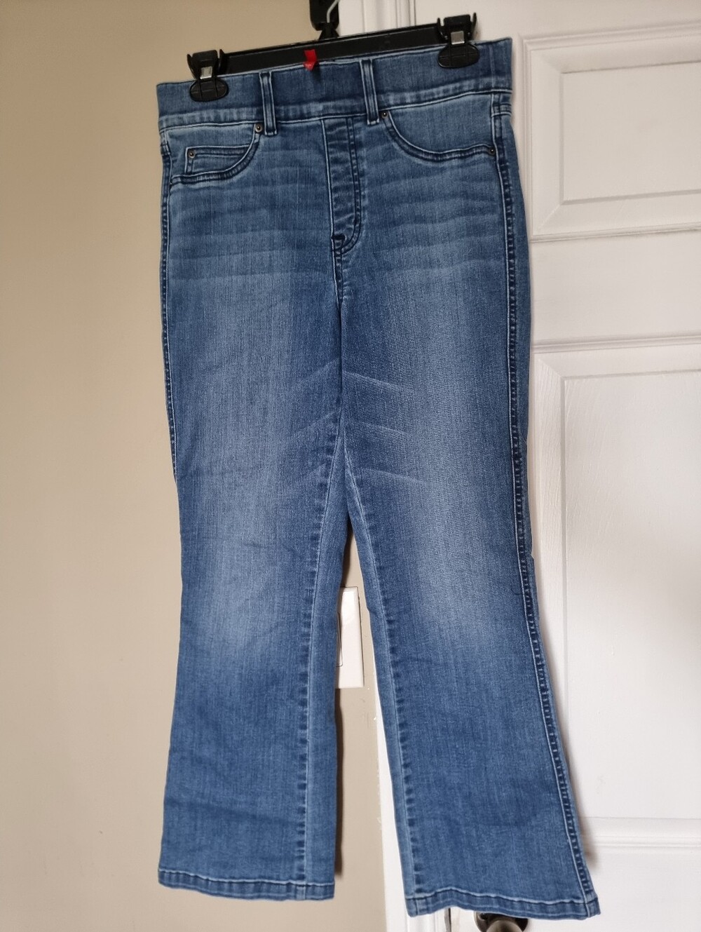 SPANX Womens Jeggings Jeans Blue Kick Flare Jeans Pull On Size M High Rise